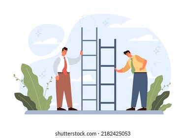 Business difficulty concept. Character dealing with obstacles and challenges with entrepreneurship. Hard circumstances to overcome, motivation development. Flat vector illustration
