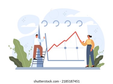 Concepto de dificultad comercial. Carácter lidiando con obstáculos y desafíos con el emprendimiento. Circunstancias difíciles de superar, desarrollo motivacional. Ilustración vectorial plana