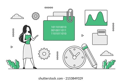 Business digital accounting service. Management analytics, financial audit analyze vector monocolor illustration