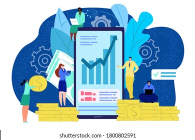 Digitales Kreditkonzept für Unternehmen, Vektorgrafik. Finden Sie Geld-Banking mit Menschen Charaktere, flache Finanzbank-Design. Internetinvestitionen und Kreditkartendaten, Marketingkonto.