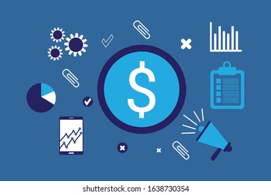 Business Digital Marketing concept on blue color