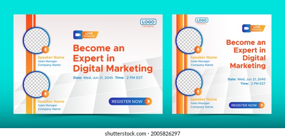 Business Digital Marketing live webinar banner invitation and social media post template. Business webinar invitation design. Vector EPS 10