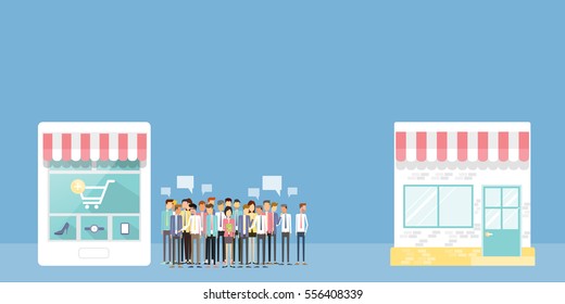 business digital marketing online and .shopping on mobile concept. flat vector for web banner