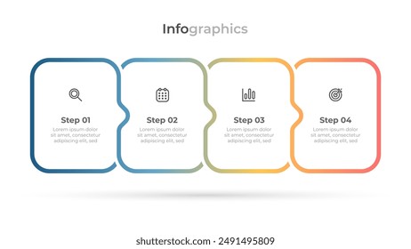 Diapositiva de presentación digital de negocios con un degradado colorido con 4 pasos e iconos de marketing. Ilustración vectorial.