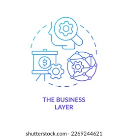 Icono de concepto de degradado azul de transformación digital de negocio. Tecnología IoT. Ilustración de línea delgada de ideas abstractas de integración de sistemas. Dibujo de contorno aislado. Se usa una fuente Myriad Pro-Bold