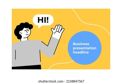 Business digitalization presentation and slide layout background. Business scene with outline character.