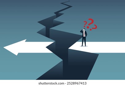 Business dilemma, Businessman and gap on way to success, business solution, conquering adversity concept.