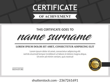 Business Diploma Graduation Achievement Certificate Design Template.Award Appreciation Honour Success Decoration Document Frame Illustration.Elegant Border Modern Gold Paper Blank Winner Vector

