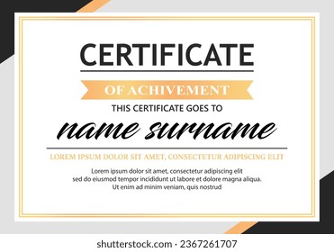Business Diploma Graduation Achievement Certificate Design Template.Award Appreciation Honour Success Decoration Document Frame Illustration.Elegant Border Modern Gold Paper Blank Winner Vector
