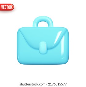 Business diplomat briefcase blue color. Realistic 3d design In plastic cartoon style. Icon isolated on white background. Vector illustration