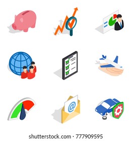 Business direction icons set. Isometric set of 9 business direction vector icons for web isolated on white background
