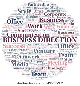Business Direction word cloud. Collage made with text only.