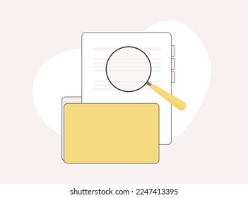 Business Directory vector icon concept. Computer folder with user and data archive shelves and magnifying glass. Storage and business directory indexing of information