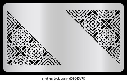 business or discount card with geometric cut out. vector illustration. silver color. With triangular cutout with geometric pattern