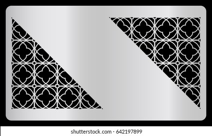 business or discount card with geometric cut out. vector illustration. silver color. With triangular cutout with geometric pattern