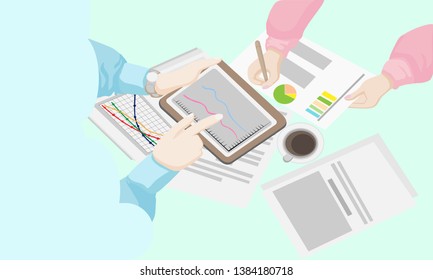 business discussion financial issues graphing technology in business finance meeting flat illustration