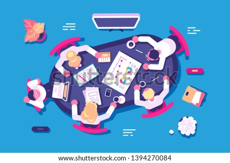 Business discussion in office vector illustration. Biz partners having meeting in conference room flat style concept. Corporate people discussing new project or startup