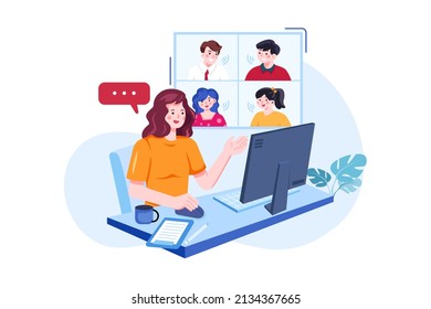 Business discussion on online meeting Illustration concept. Flat illustration isolated on white background.