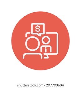 Business discussion thin line icon for web and mobile minimalistic flat design. Vector white icon inside the red circle.