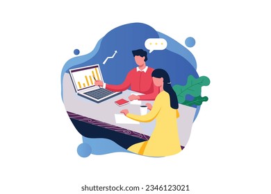 Business Discussion, Vector Business Marketing Line Illustration