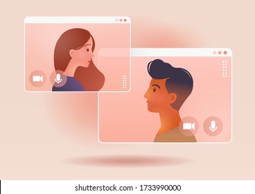 Business discussion via a video conference call. Work from Home, Online webinar. Social distancing. Online technology concept vector illustration.