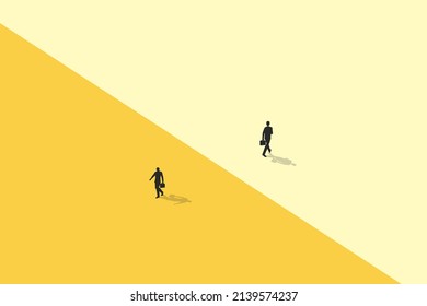 Business dispute or disagreement vector concept with two businessman walking away from each other. Symbol of miscommunication, conflict, argument. Eps10 illustration.
