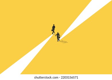 Business Dispute Or Disagreement Vector Concept With Two Businessman Walking Away From Each Other. Symbol Of Miscommunication, Conflict, Argument. Eps10 Illustration.