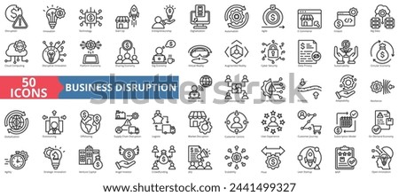 Business disruption icon collection set. Containing innovation, technology, start up, entrepreneurship, digitalization, automation, agile icon. Simple line vector.