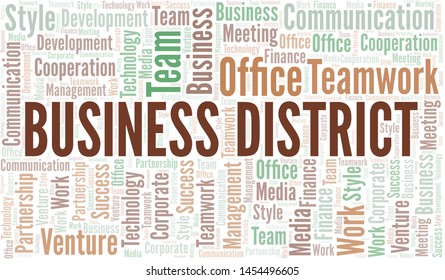 Business District word cloud. Collage made with text only.