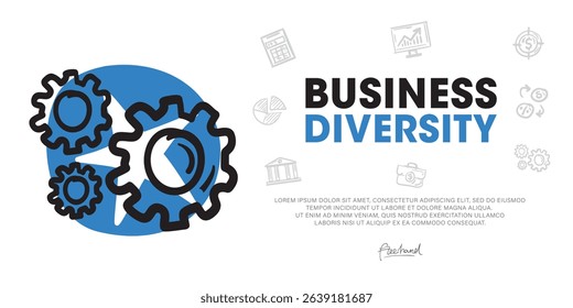 Business diversity, Developing a Modern Web Banner Concept Using hand-drawn Doodle icon Graphics.
