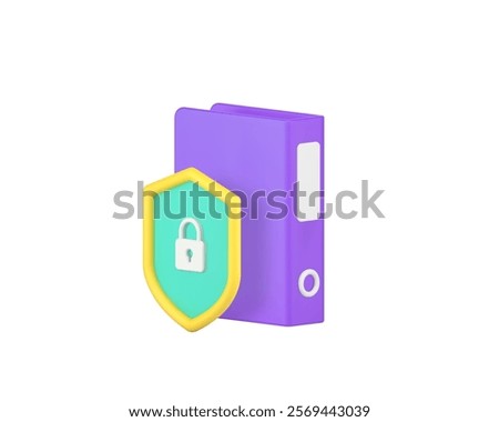 Business document file data protection security storage 3d icon realistic vector illustration. Database protect with lock shield and folder archive insurance privacy safety guarding encryption