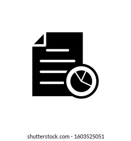 Business document file graph page pie chart report icon in black flat on white background, Vector icon