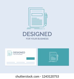 Business, document, file, paper, presentation Business Logo Line Icon Symbol for your business. Turquoise Business Cards with Brand logo template