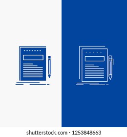 Business, document, file, paper, presentation Line and Glyph web Button in Blue color Vertical Banner for UI and UX, website or mobile application