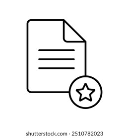 business document icon with star, line vector isolated on white background. trendy and modern design