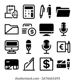 Línea de iconos de negocios y documentos