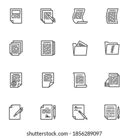 Business document line icons set, outline vector symbol collection, linear style pictogram pack. Signs, logo illustration. Set includes icons as agreement contract, document file, portfolio folder