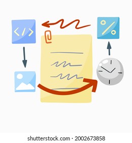 Business document. Page with analytical data. Infographics and statistics. Planning and management. Flat cartoon illustration isolated on white