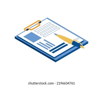business document and pen icon isometric