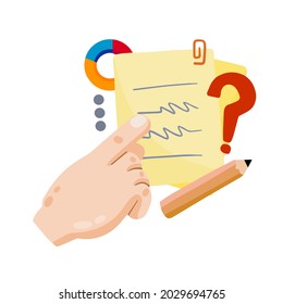 Business document. Planning and management. Flat cartoon illustration isolated on white. Page with analytical data. Infographics and statistics