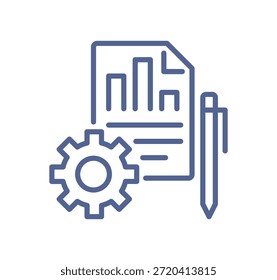 Geschäftsdokument mit Einstellungen, Symbol für Zahnräder, Workflow-Management, Prozessoptimierung, Kontrolle der Unternehmensrichtlinien, Verwaltung und flache Vektorgrafik der Konfigurationszeile.