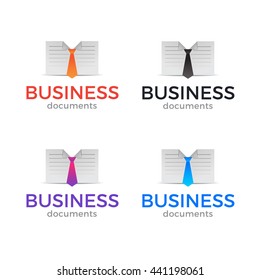 Business document with tie logo, label or icon design. Vector illustration.