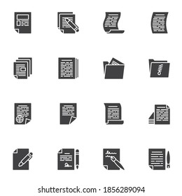 Business document vector icons set, modern solid symbol collection, filled style pictogram pack. Signs, logo illustration. Set includes icons as agreement contract, document file, portfolio folder