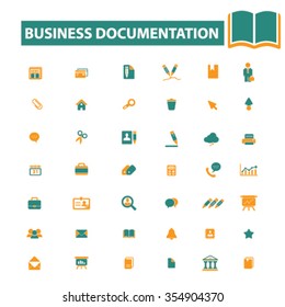 business documentation, document management icons, signs vector concept set for infographics, mobile, website, application
