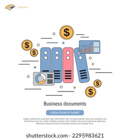 Business documents, financial information flat contour style vector concept illustration