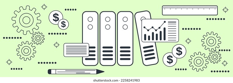 Ilustración de concepto de vectores de estilo de contorno plano de documentos empresariales