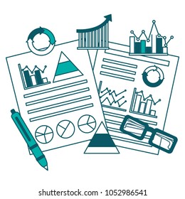business documents report presentation statistics graphs pen and glasses