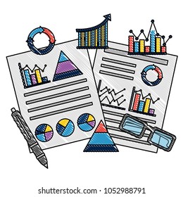 business documents report presentation statistics graphs pen and glasses