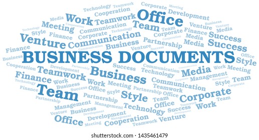 Business Documents word cloud. Collage made with text only.