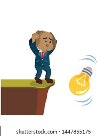 Business Dog Bulb Falls From Cliff Isolated White